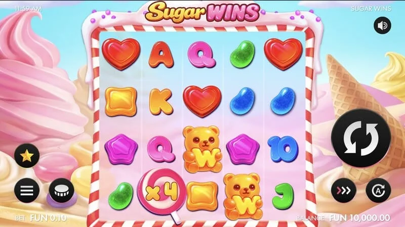 Sugar Wins - écran de jeu avec rouleaux 5x4